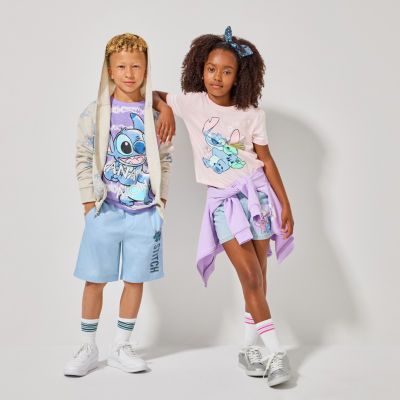 Disney Collection Little & Big Kid Girls Crew Neck Short Sleeve Regular Fit Lilo & Stitch Graphic T-Shirt