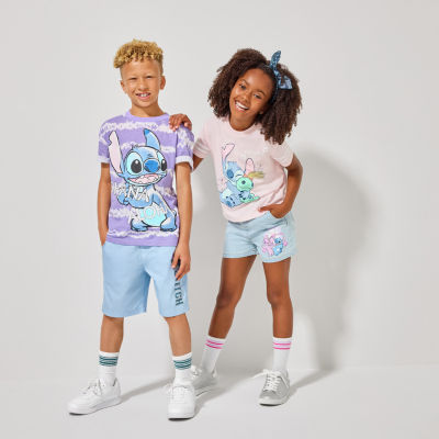 Disney Collection Little & Big Kid Girls Crew Neck Short Sleeve Regular Fit Lilo & Stitch Graphic T-Shirt