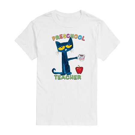 Mens Short Sleeve Pete the Cat Graphic T-Shirt, Medium, White