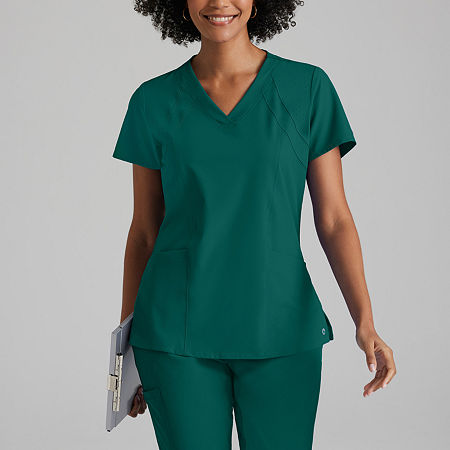 Barco One 5105 Racer 4-Pocket Womens Plus Tall V Neck Short Sleeve Tag Free Stretch Fabric Moisture Wicking Scrub Tops