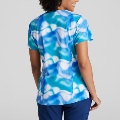 Barco One 5107 Thrive 4-Pocket Print Womens V Neck Moisture Wicking Short Sleeve Scrub Top