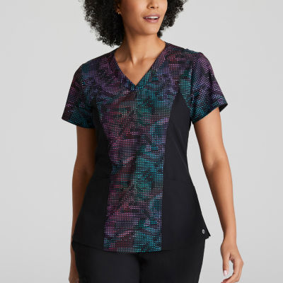 Barco One 5107 Thrive 4-Pocket Print Womens Plus Tall V Neck Short Sleeve Moisture Wicking Scrub Top