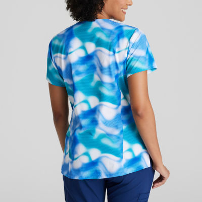 Barco One 5107 Thrive 4-Pocket Print Womens Plus Tall V Neck Moisture Wicking Short Sleeve Scrub Top