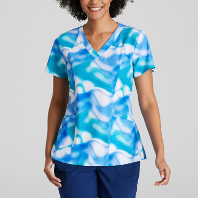 Barco One 5107 Thrive 4-Pocket Print Womens Plus Tall V Neck Moisture Wicking Short Sleeve Scrub Top