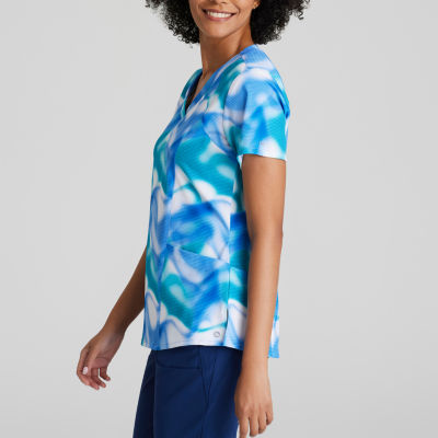 Barco One 5107 Thrive 4-Pocket Print Womens Plus Tall V Neck Moisture Wicking Short Sleeve Scrub Top