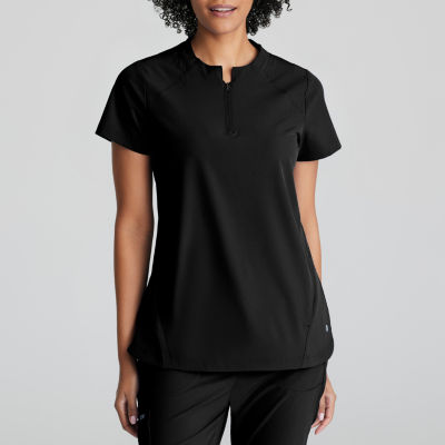 Barco One Bot216 Flux 2-Pocket Banded Zip Collar Womens Plus Tall High Neck Short Sleeve Wrinkle Resistant Scrub Tops