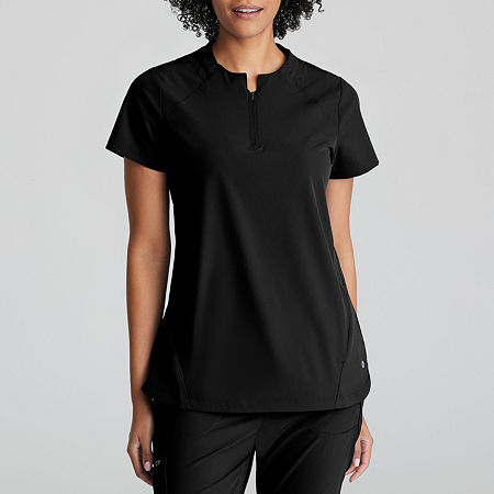 Barco One Bot216 Flux 2-Pocket Banded Zip Collar Womens Plus Tall High Neck Wrinkle Resistant Short Sleeve Scrub Top, 3x-large, Black