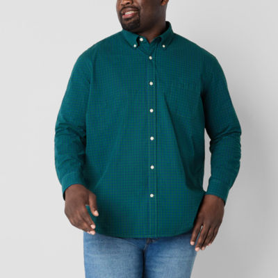 St. John's Bay Stretch Poplin Big and Tall Mens Classic Fit Long Sleeve Plaid Button-Down Shirt