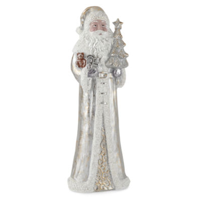 North Pole Trading Co. "20"" Silver And Gold Resin Santa" Christmas Tabletop Decor