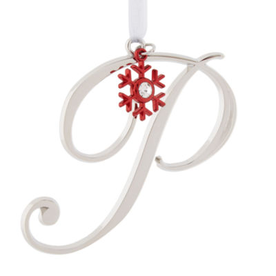 North Pole Trading Co. Script Monogram Silver Christmas Ornament