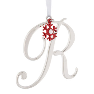 North Pole Trading Co. Script Monogram Silver R Christmas Ornament