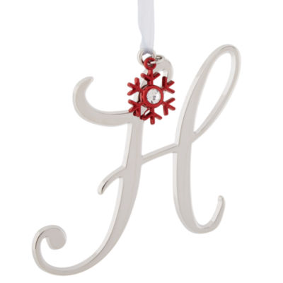 North Pole Trading Co. Script Monogram Silver H Christmas Ornament