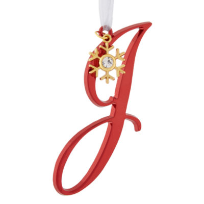 North Pole Trading Co. Script Monogram Red J Christmas Ornament