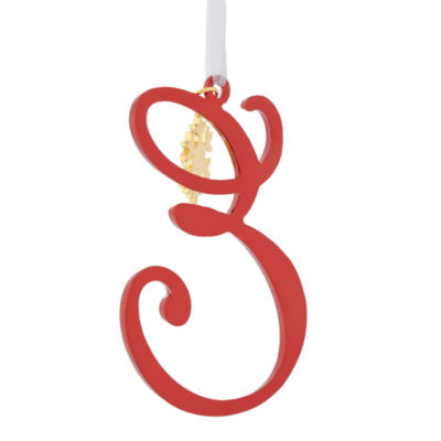 North Pole Trading Co. Script Monogram Red E Christmas Ornament