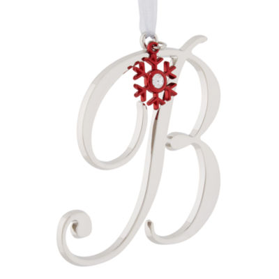 North Pole Trading Co. Script Monogram Silver B Christmas Ornament