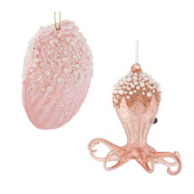 North Pole Trading Co. Pink Shell And Octopus Set 2-pc. Christmas Ornament