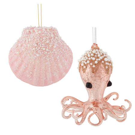 North Pole Trading Co. Pink Shell And Octopus Set 2-pc. Christmas Ornament, One Size, Pink