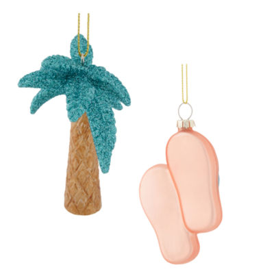 North Pole Trading Co. Flip Flops And Palm Tree Set 2-pc. Christmas Ornament