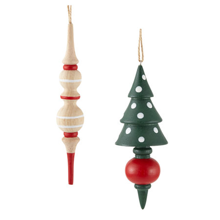 North Pole Trading Co. Wood Spindels Set 2-pc. Christmas Ornament, One Size, White