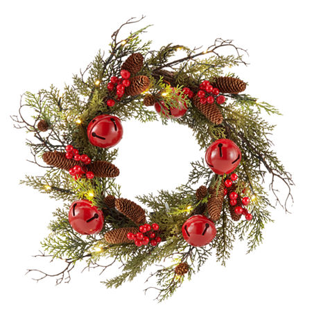 North Pole Trading Co. Oversized Jingle Bell Indoor Pre-Lit Christmas Wreath, One Size, Green