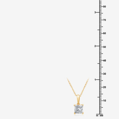 Womens 1 CT. Lab Grown White Diamond 10K Gold 18 Inch Princess Pendant Necklace