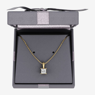 Womens 1 CT. Lab Grown White Diamond 10K Gold 18 Inch Princess Pendant Necklace