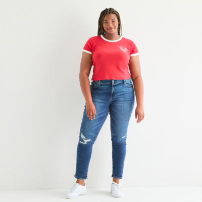 Arizona - Juniors Plus Stretch Fabric Womens High Rise Skinny Fit Jean