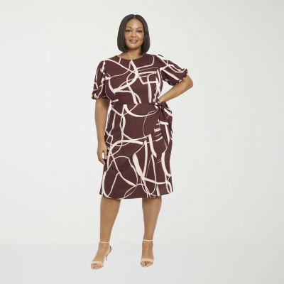 London Times Womens Short Sleeve Striped Sheath Dress Plus