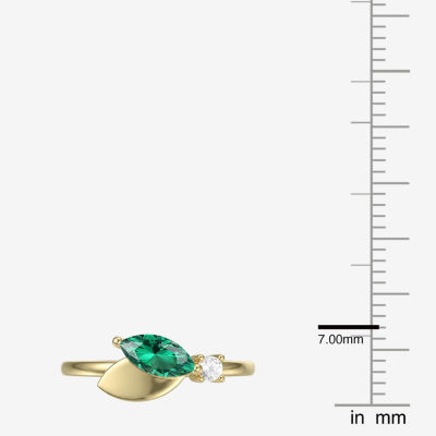 Womens Lab Created Green Emerald 14K Gold Over Silver Marquise Cocktail Ring