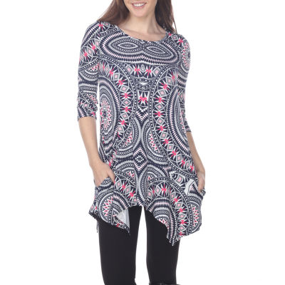White Mark Womens Round Neck 3/4 Sleeve Tunic Top