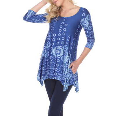 White Mark Womens Round Neck 3/4 Sleeve Tunic Top