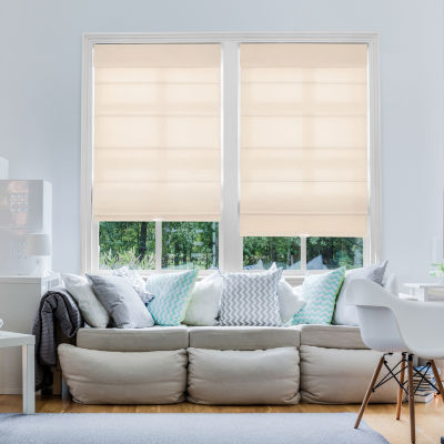 Home Basics Classic Cotton Twill Fabric With Privacy Liner Custom Cordless Room Darkening Roman Shade