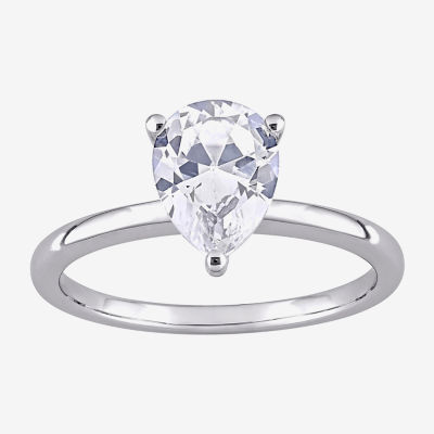 Womens Lab Created White Sapphire 10K White Gold Solitaire Engagement Ring