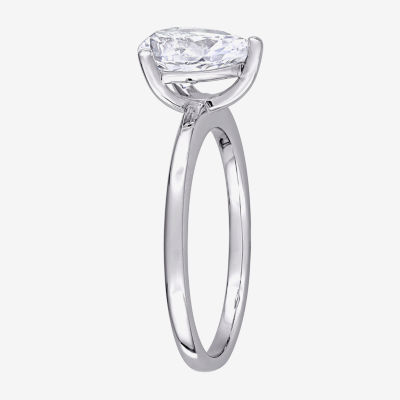 Womens Lab Created White Sapphire 10K White Gold Solitaire Engagement Ring