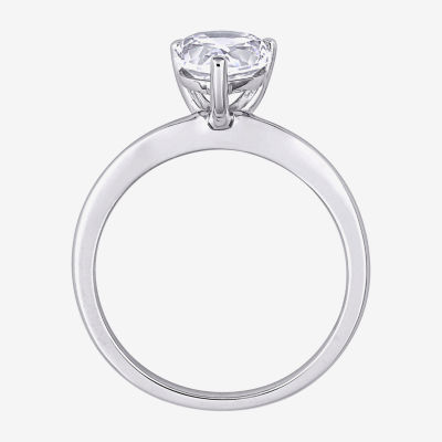 Womens Lab Created White Sapphire 10K White Gold Solitaire Engagement Ring