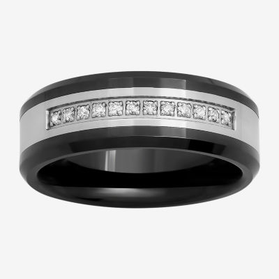 8MM 1/7 CT. T.W. Mined White Diamond Ceramic Stainless Steel Wedding Band