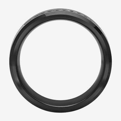 Mens 8MM 1/7 CT. T.W. Natural White Diamond Ceramic Stainless Steel Wedding Band