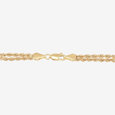 10K Gold 7.5 Inch Hollow Rope Heart Link Bracelet