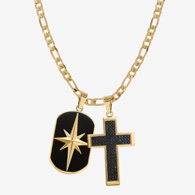 Mens Cubic Zirconia Stainless Steel Cross 26 Inch Pendant Necklace