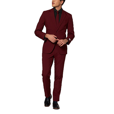 Opposuits Men's Slim Fit Solid Suit & Tie Set, 52 Regular, Red