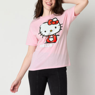 Juniors Womens Crew Neck Short Sleeve Hello Kitty Graphic T-Shirt