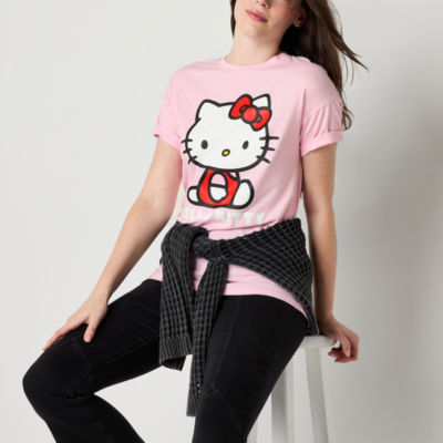 Juniors Womens Crew Neck Short Sleeve Hello Kitty Graphic T-Shirt