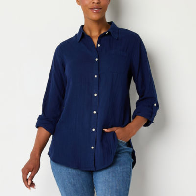 St. John's Bay Womens Long Sleeve Regular Fit Button-Down Shirt