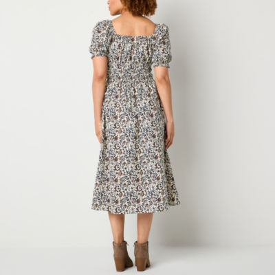 a.n.a Womens Short Sleeve Floral Midi A-Line Dress