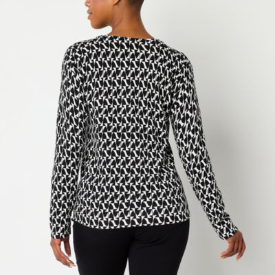 Liz Claiborne Womens Crew Neck Long Sleeve Geometric Pullover Sweater