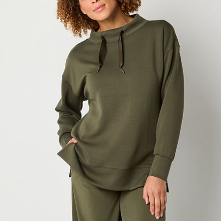 Stylus Womens Funnel Neck Long Sleeve Tunic Top, Medium, Green