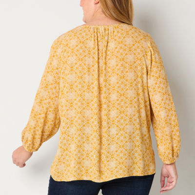 St. John's Bay Plus Womens V Neck 3/4 Sleeve Blouse