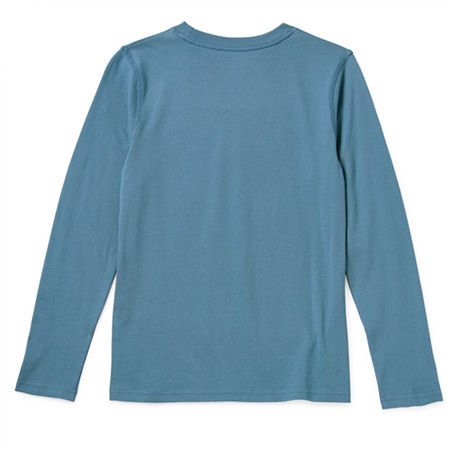 Thereabouts Little & Big Boys Crew Neck Long Sleeve Graphic T-Shirt, M (10-12) Husky, Blue