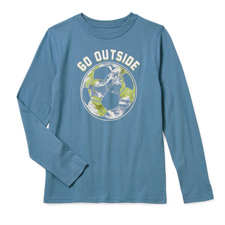 Thereabouts Little & Big Boys Crew Neck Long Sleeve Graphic T-Shirt, M (10-12) Husky, Blue