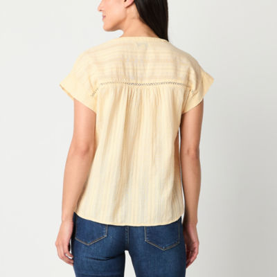 Frye and Co. Womens Split Crew Neck Short Sleeve Blouse